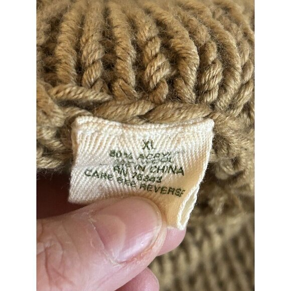 Kenji Natural Chunky Hand Knit Brown Rabbit Fur Trim Pullover Sweater Size XL - Picture 4 of 8